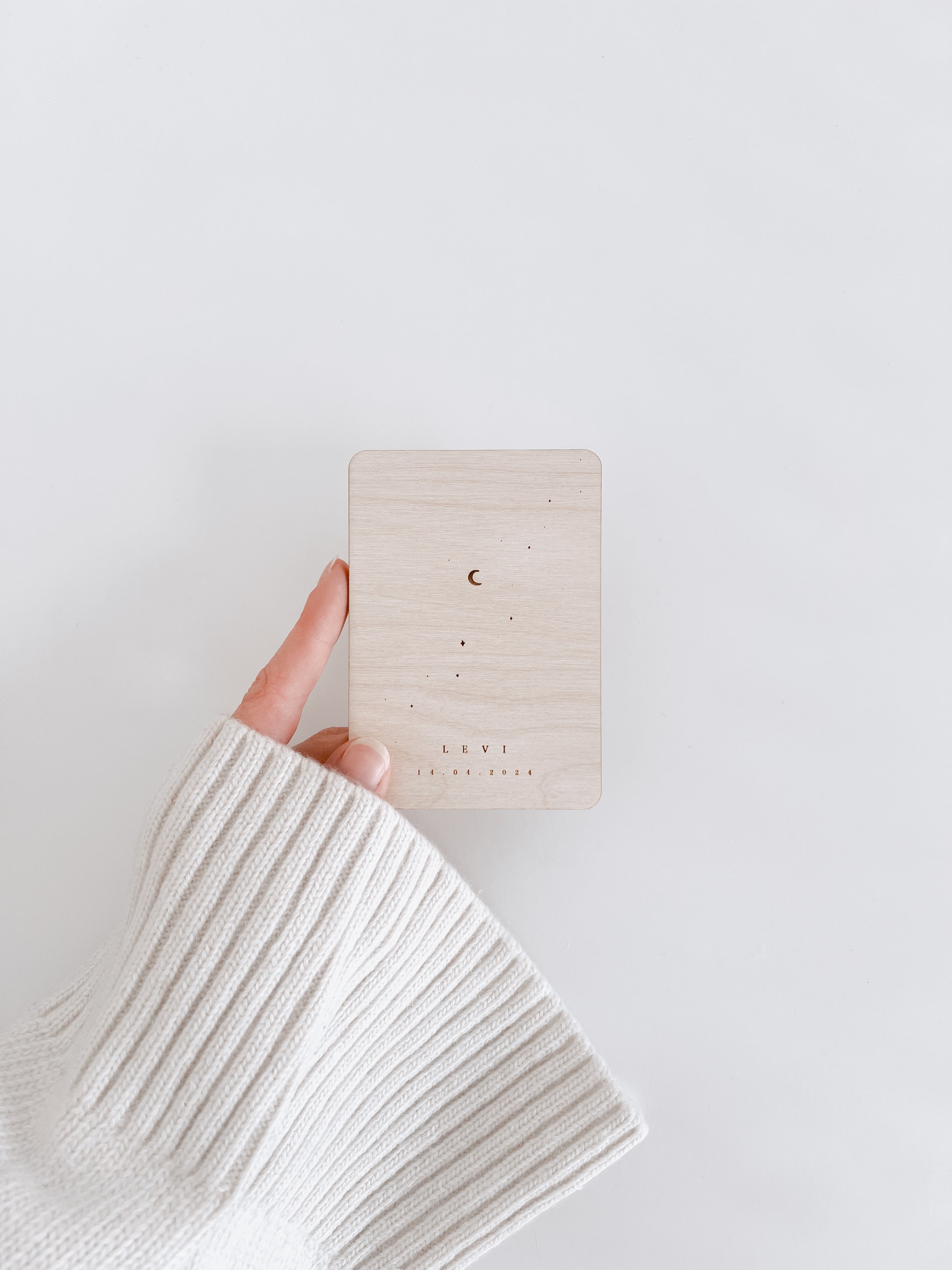 Karte zur Geburt aus Holz - personalisiert