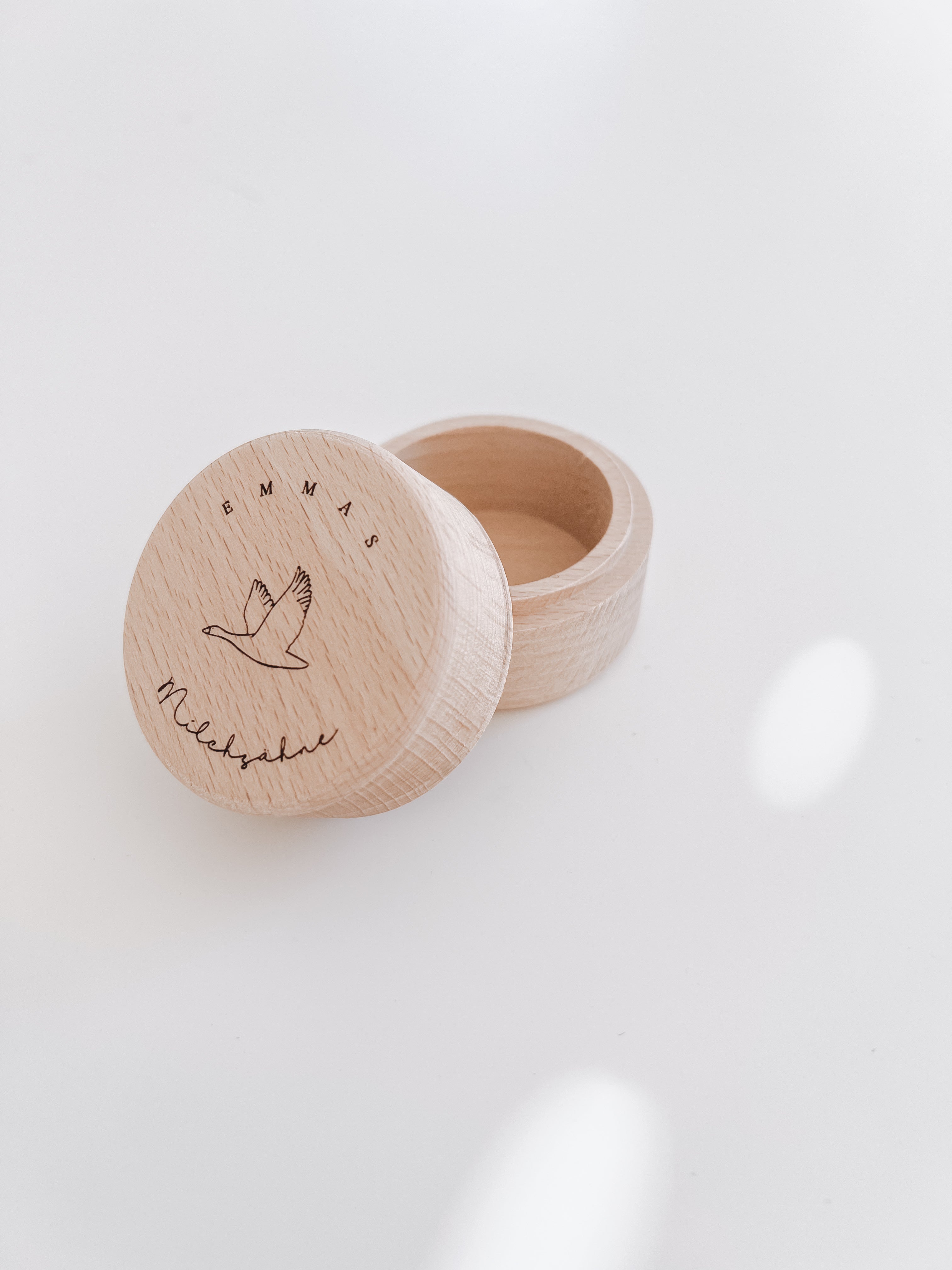 Zahndose Holz personalisiert - Vogel Gravur