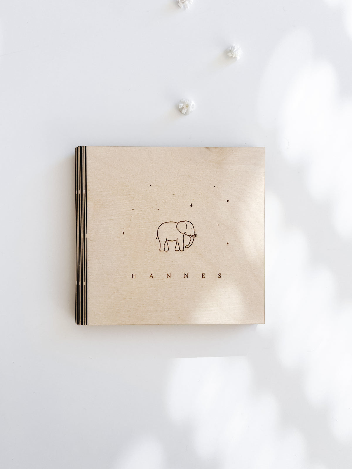 Klappkarte Holz personalisiert Name Elefant graviert